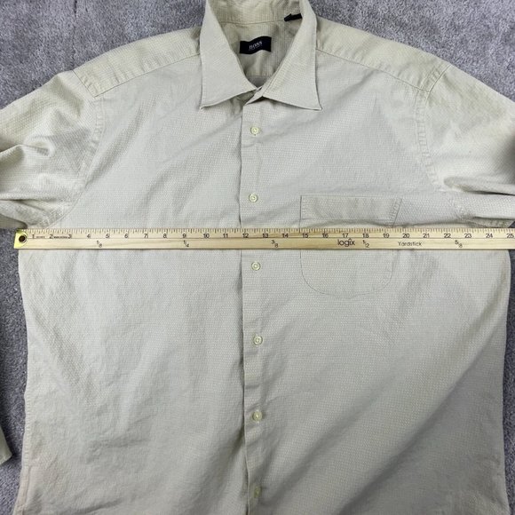 Hugo Boss Dress Shirt Men's Size 17-34/35 Ivory Textured Long Sleeve - Picture 9 of 12